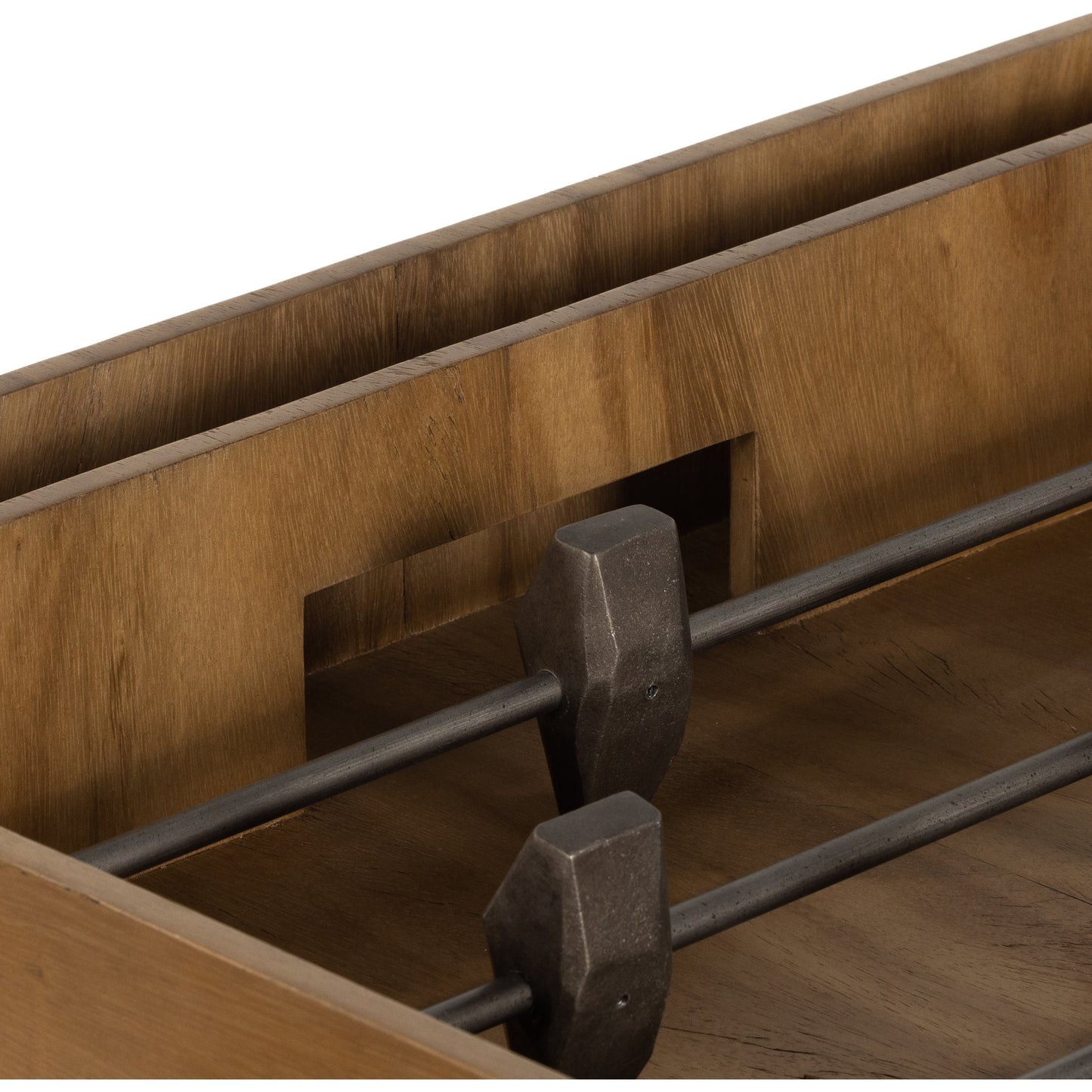 007 SI-1901526 | Closeup | Foosball Table by Four Hands in natural brown guanacaste. Made from aluminum, iron in a modern style.