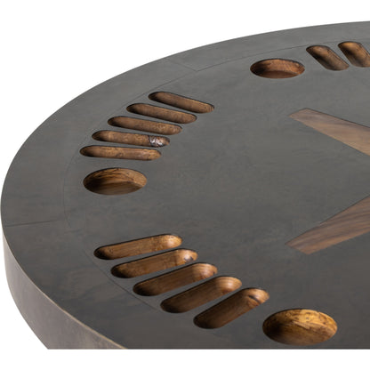 Poker Table by Four Hands in natural brown guanacaste, aged metal. Made from thick guanacaste veneer, iron in a modern style.