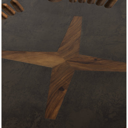 Poker Table by Four Hands in natural brown guanacaste, aged metal. Made from thick guanacaste veneer, iron in a modern style.