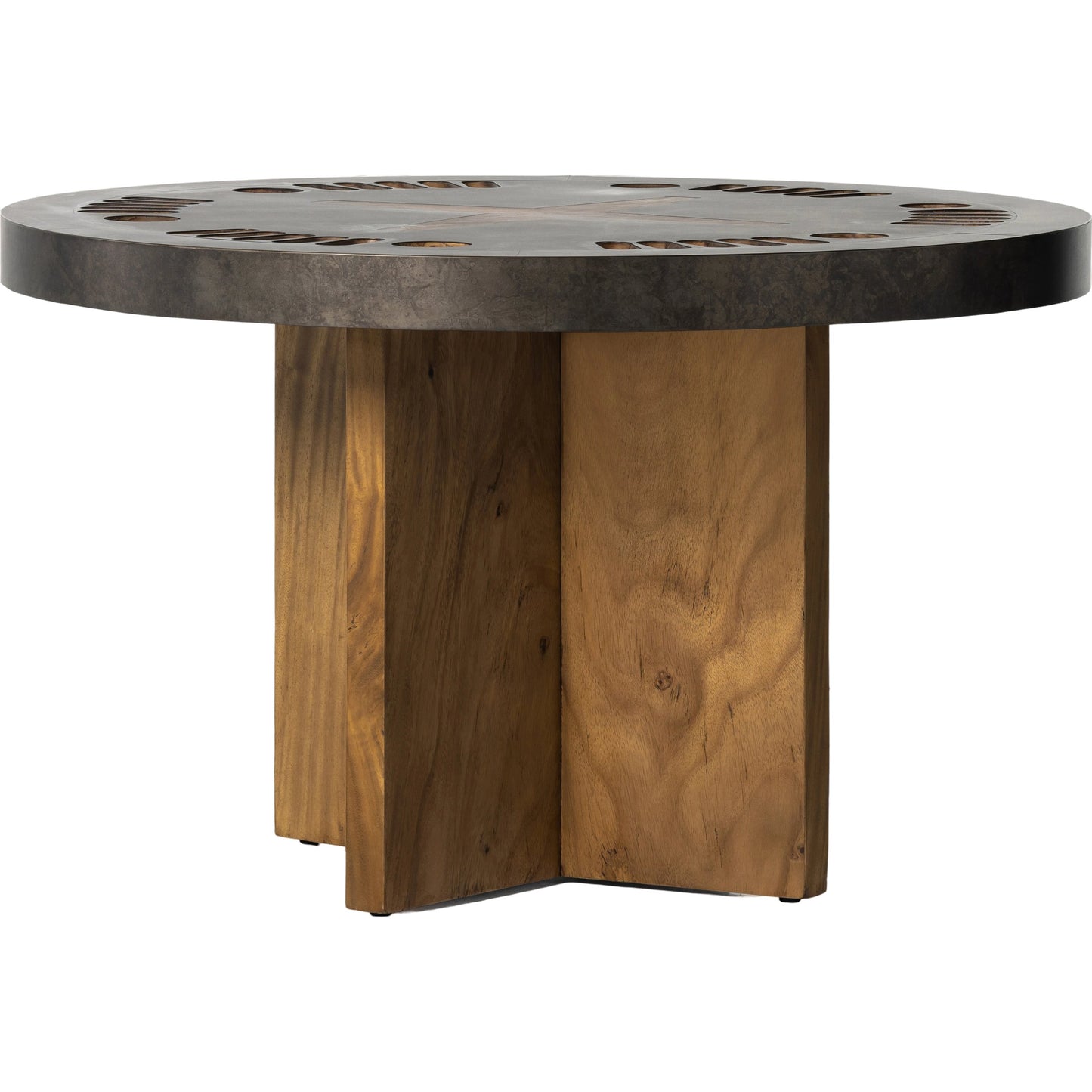 000 SI-1902228 | Primary Silo | Poker Table by Four Hands in natural brown guanacaste, aged metal. Made from thick guanacaste veneer, iron in a modern style.