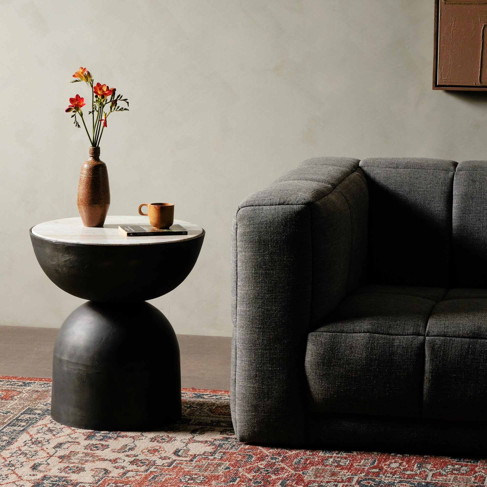 Corbett End Table by Four Hands. Made from solid marble, aluminum, engineered hardwood in a modern style.