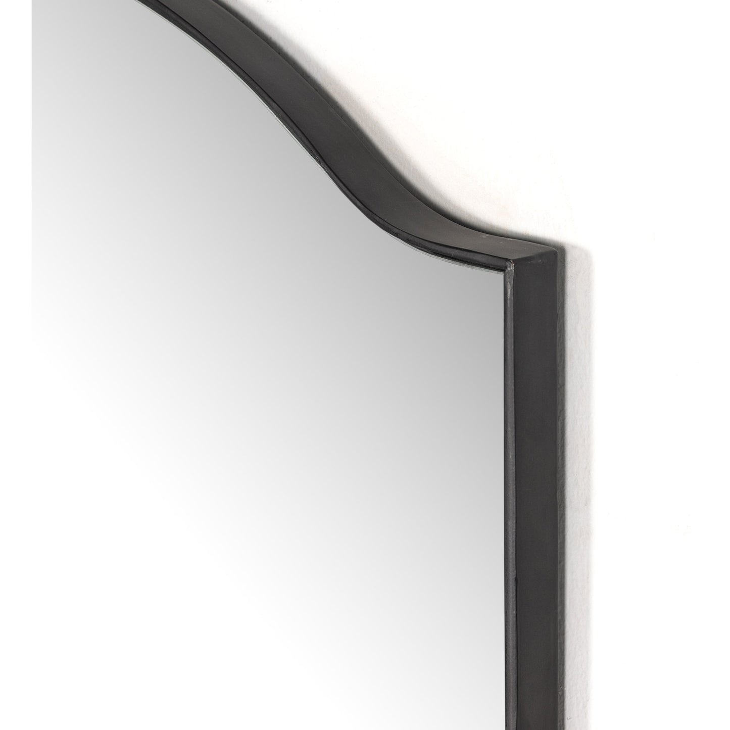 006 SI-1901364 | Closeup | Jacques I Mirror by Four Hands in gunmetal. Made from iron, engineered hardwood, mirror in a modern style.