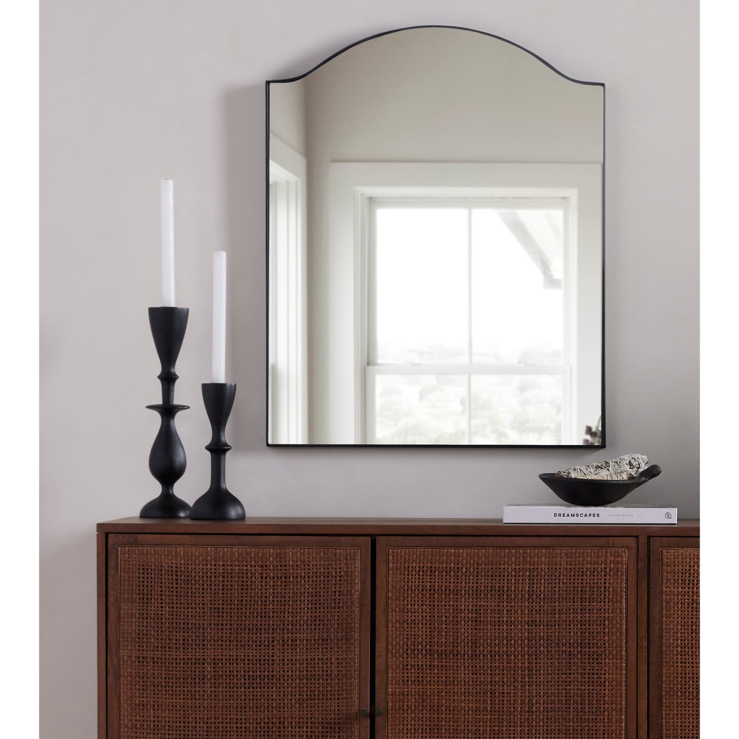 007 SI-1901364 | Lifestyle | Jacques I Mirror by Four Hands in gunmetal. Made from iron, engineered hardwood, mirror in a modern style.