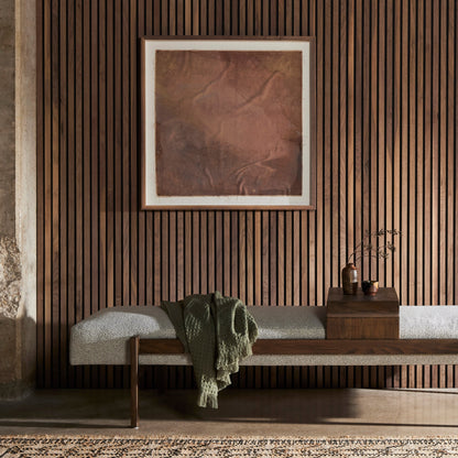 Fawkes Ottoman by Four Hands in brunswick pebble, vintage sienna. Made from 97% polyester, 3% acrylic, solid beech in a modern style.