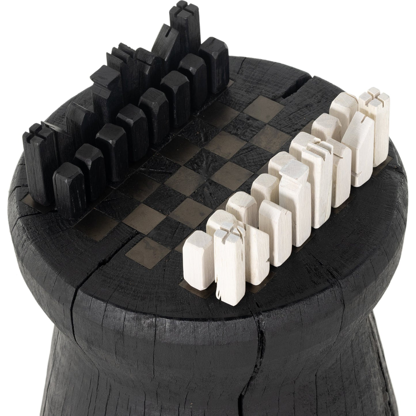 018 SI-1901982 | Closeup | Chess Table by Four Hands. Made from solid mixed reclaimed wood, iron in a cottage & farmhouse style.