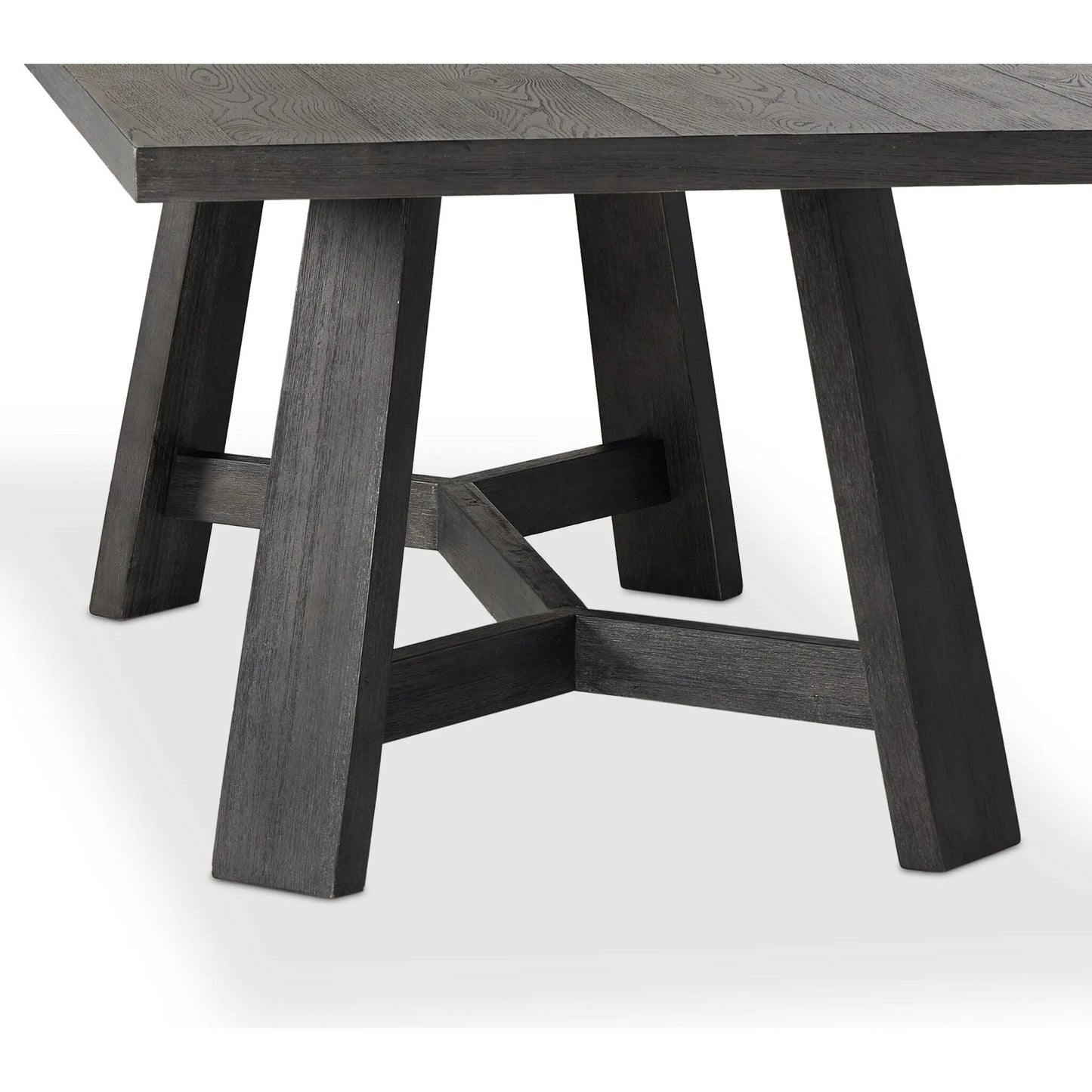 009 SI-2635336 | Closeup | Munich Dining Table by Four Hands in ebony oak veneer, ebony oak thin veneer, ebony parawood. Made from thick oak veneer, solid parawood in a unique style.