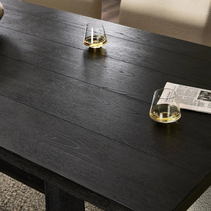Munich Dining Table by Four Hands in ebony oak veneer, ebony oak thin veneer, ebony parawood. Made from thick oak veneer, solid parawood in a unique style.