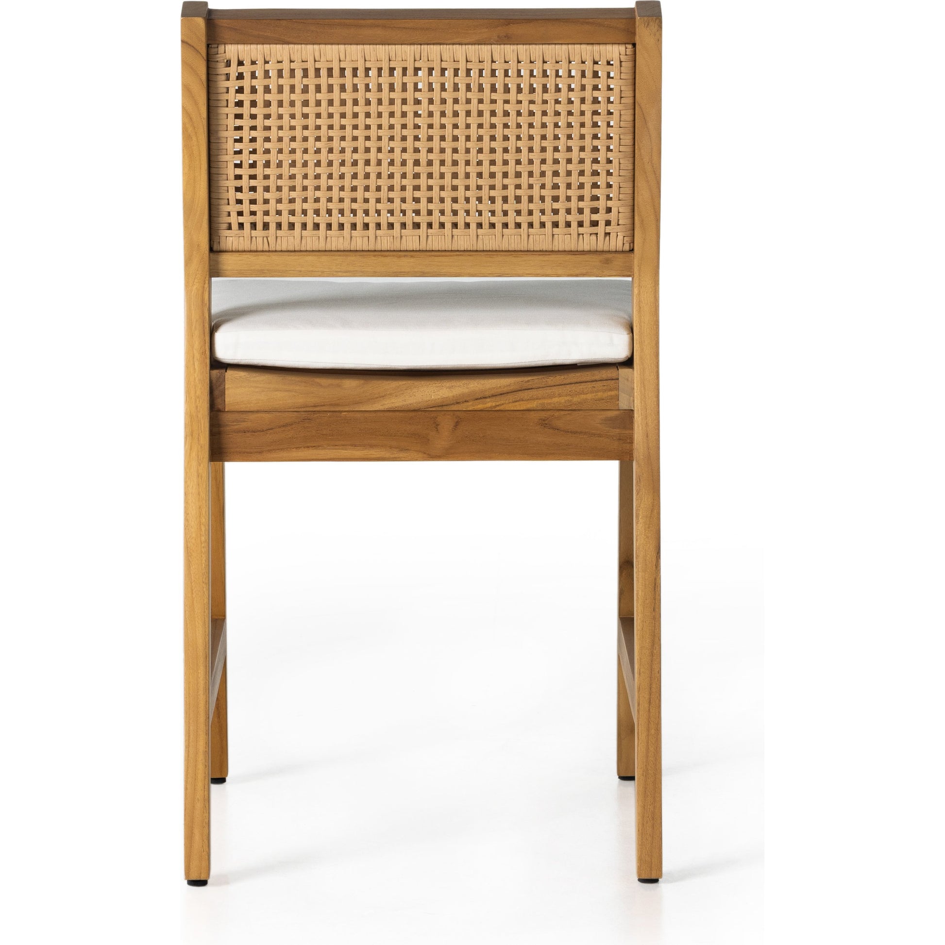 Merit Outdoor Dining Chair by Four Hands in faux rattan, natural teak. Made from solid fsc®-certified teak, 100% polyethylene in a transitional style.