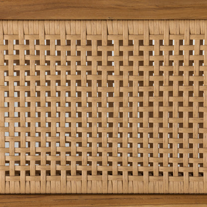 Merit Outdoor Dining Chair by Four Hands in faux rattan, natural teak. Made from solid fsc®-certified teak, 100% polyethylene in a transitional style.