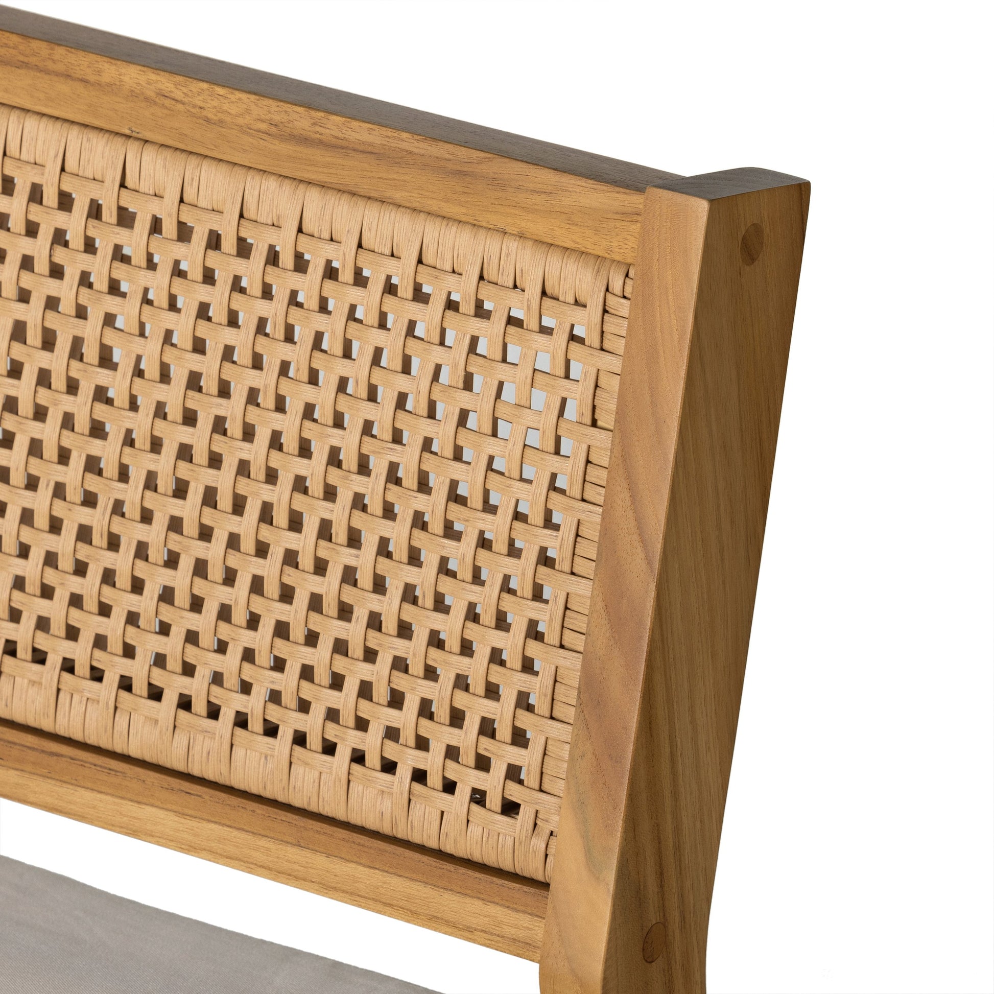 Merit Outdoor Dining Chair by Four Hands in faux rattan, natural teak. Made from solid fsc®-certified teak, 100% polyethylene in a transitional style.
