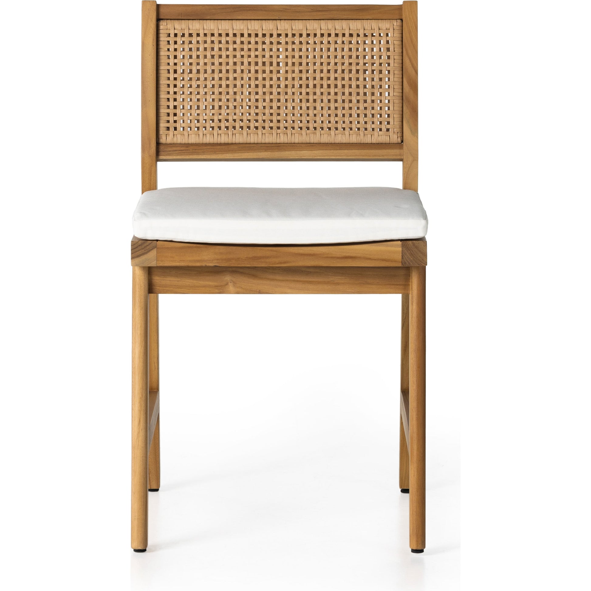 Merit Outdoor Dining Chair by Four Hands in faux rattan, natural teak. Made from solid fsc®-certified teak, 100% polyethylene in a transitional style.