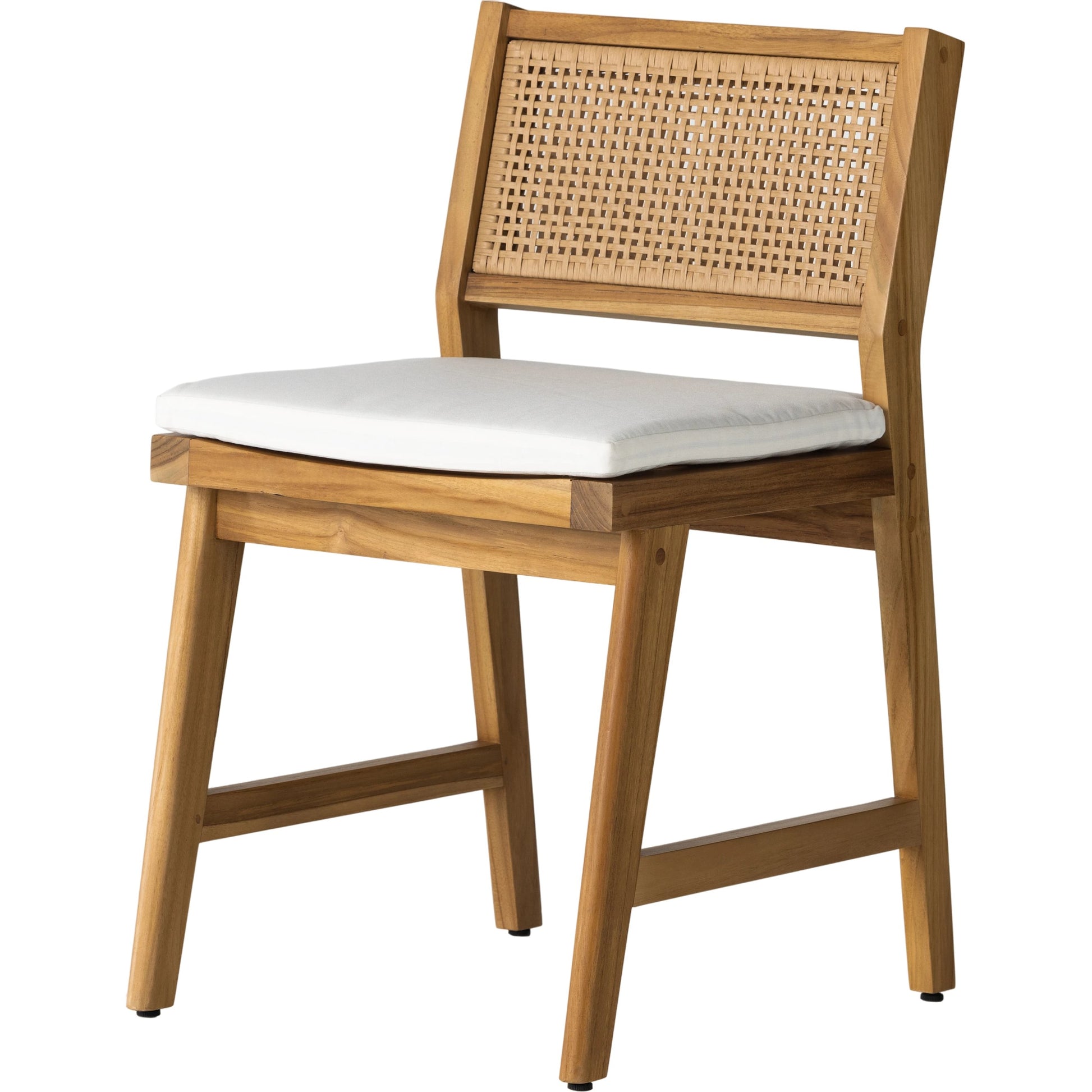 Merit Outdoor Dining Chair by Four Hands in faux rattan, natural teak. Made from solid fsc®-certified teak, 100% polyethylene in a transitional style.