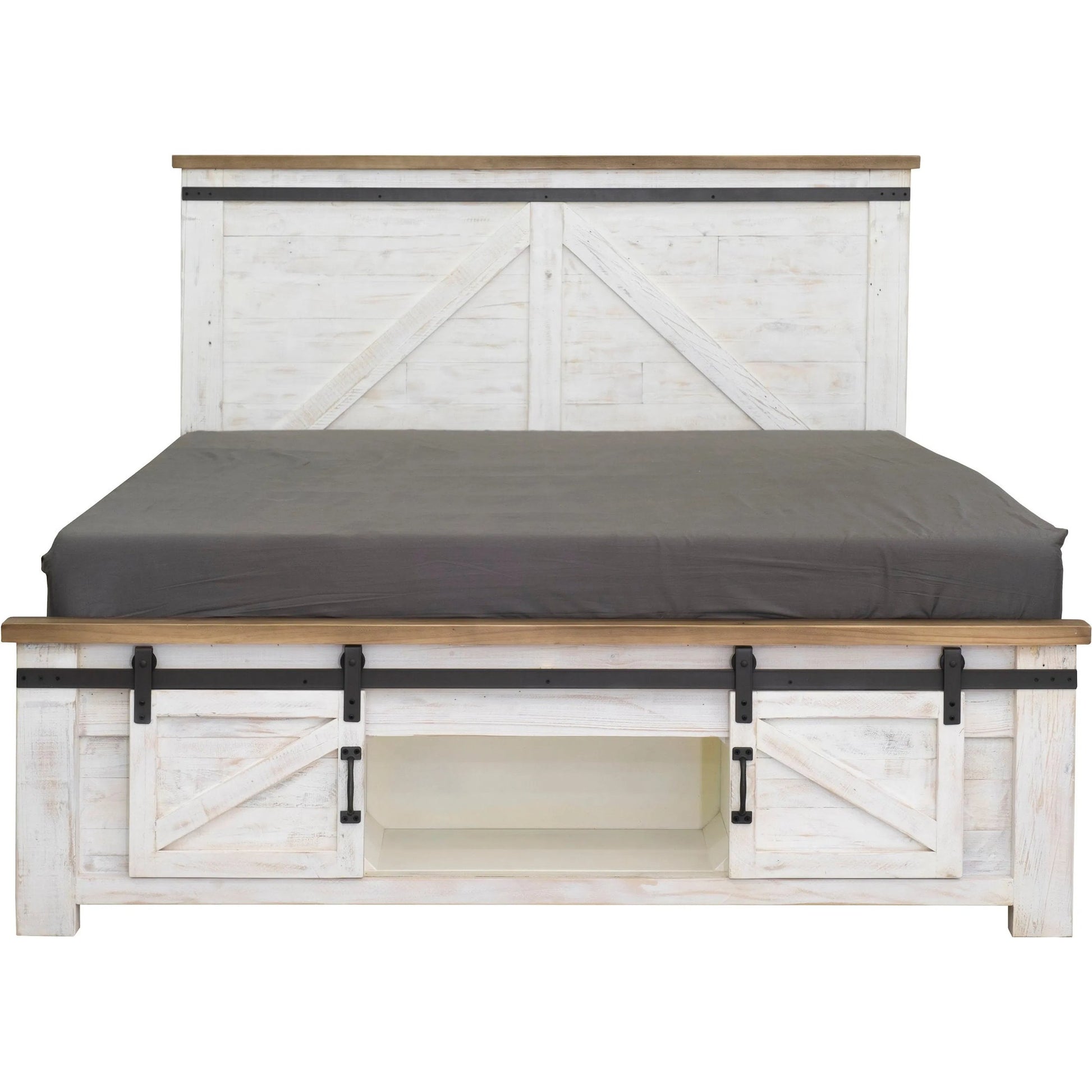 Provence Bed by LH Imports in white, brown and antique white, rustic natural, rustic charcoal black. Made from fsc reclaimed pine, iron in a modern style.