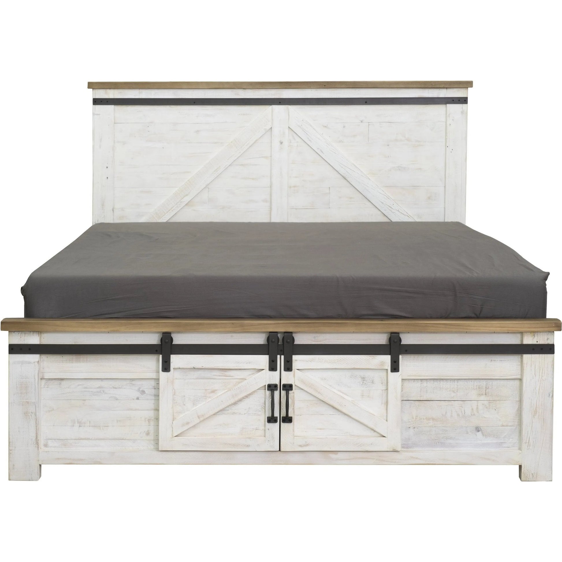 Provence Bed by LH Imports in white, brown and antique white, rustic natural, rustic charcoal black. Made from fsc reclaimed pine, iron in a modern style.