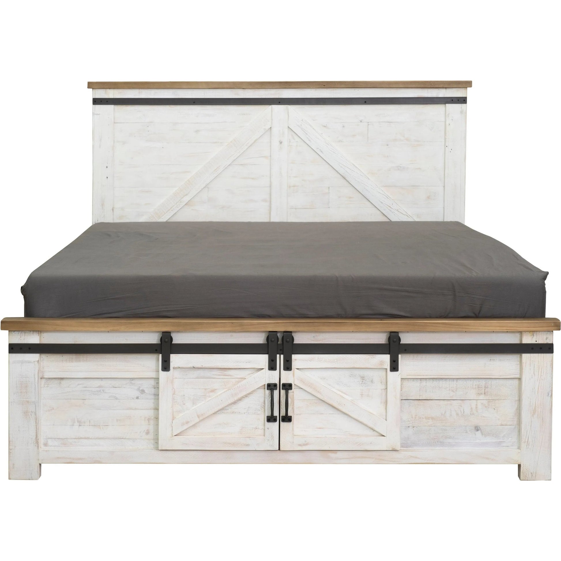 Provence Bed by LH Imports in white, brown and antique white, rustic natural, rustic charcoal black. Made from fsc reclaimed pine, iron in a modern style.