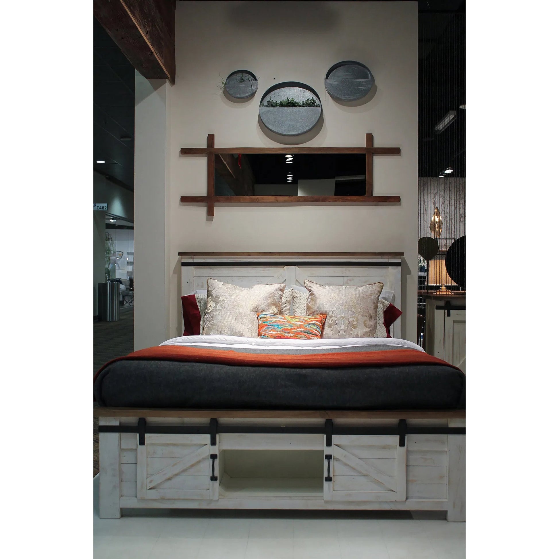 Provence Bed by LH Imports in white, brown and antique white, rustic natural, rustic charcoal black. Made from fsc reclaimed pine, iron in a modern style.