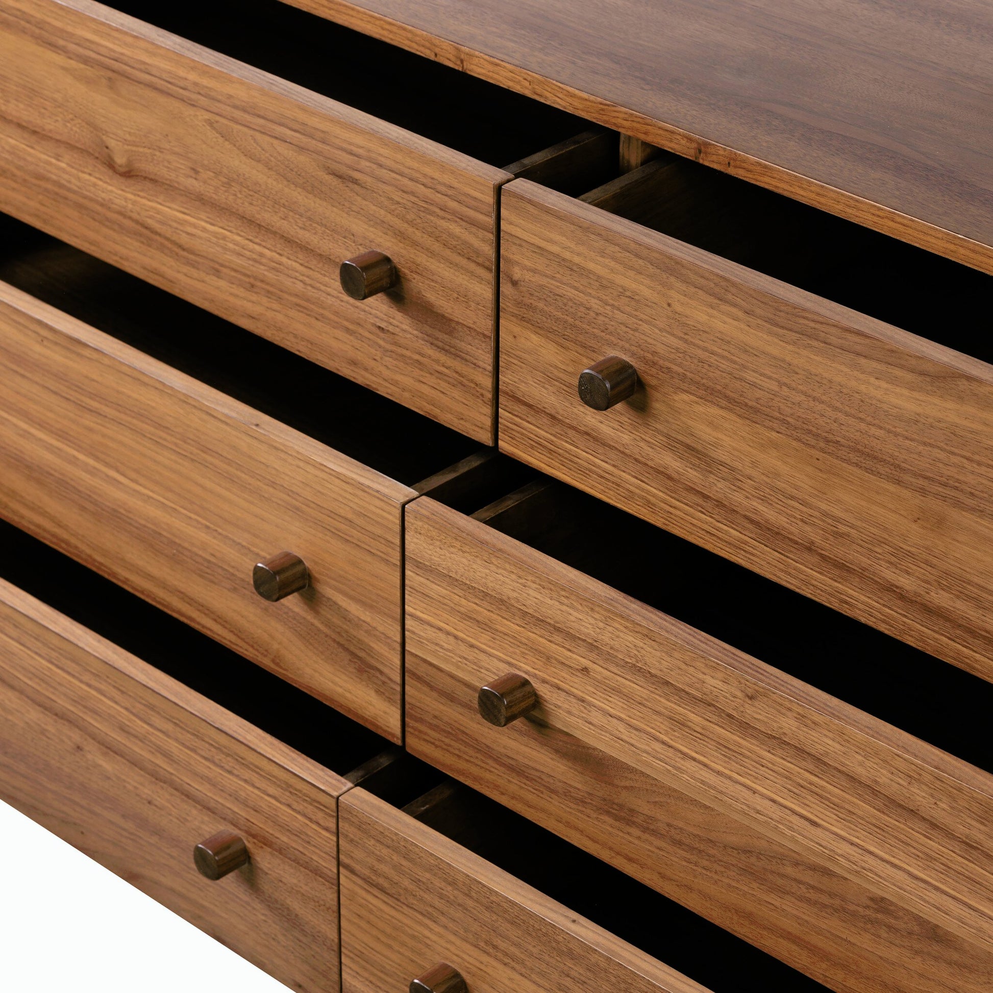 Arturo 6 Drawer Dresser by Four Hands in natural walnut. Made from walnut veneer, solid walnut in a modern style.