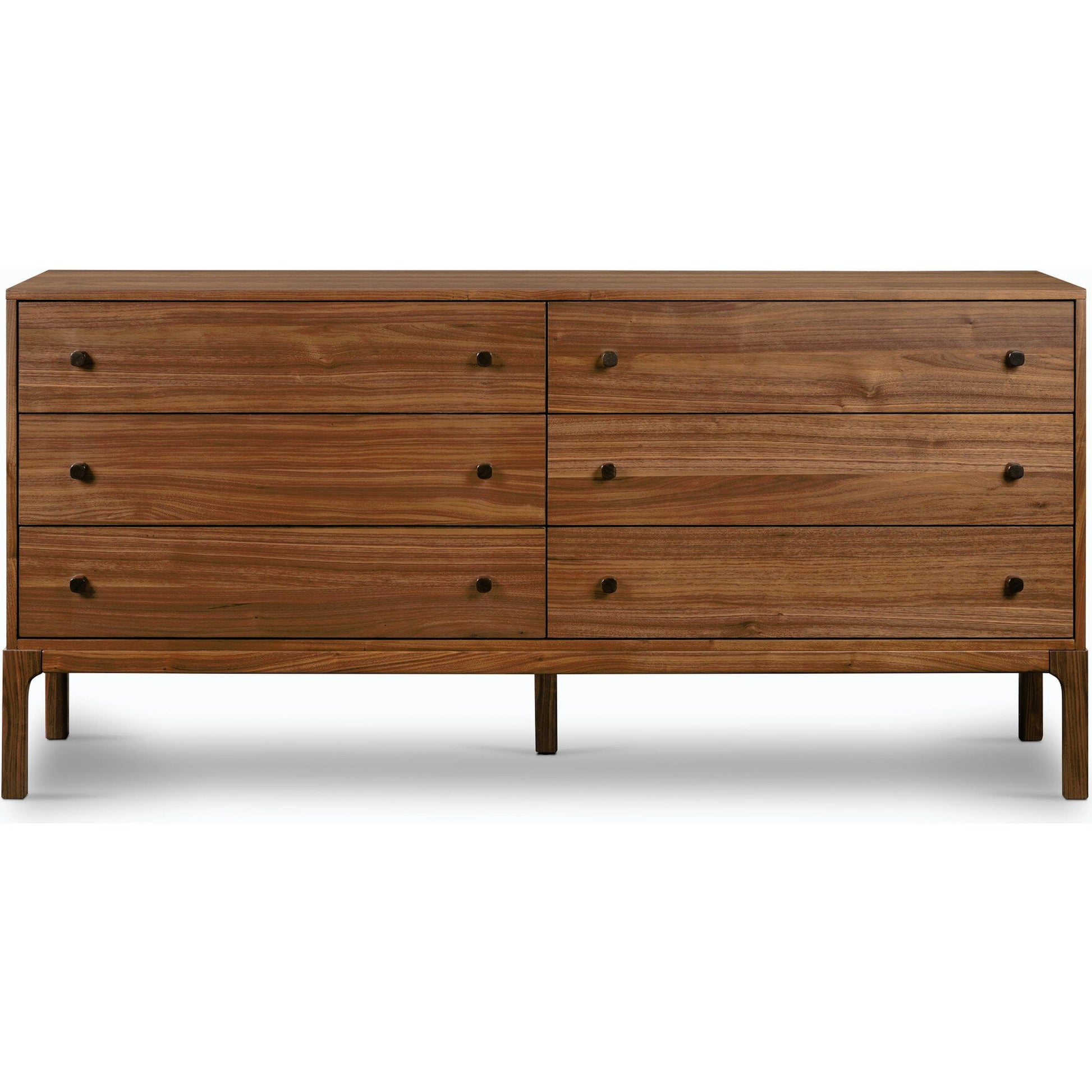 Arturo 6 Drawer Dresser by Four Hands in natural walnut. Made from walnut veneer, solid walnut in a modern style.