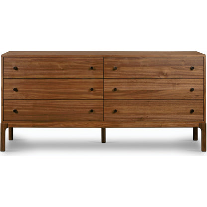 Arturo 6 Drawer Dresser by Four Hands in natural walnut. Made from walnut veneer, solid walnut in a modern style.