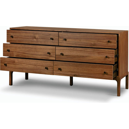 Arturo 6 Drawer Dresser by Four Hands in natural walnut. Made from walnut veneer, solid walnut in a modern style.