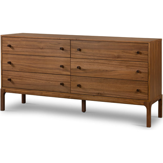 Arturo 6 Drawer Dresser by Four Hands in natural walnut. Made from walnut veneer, solid walnut in a modern style.
