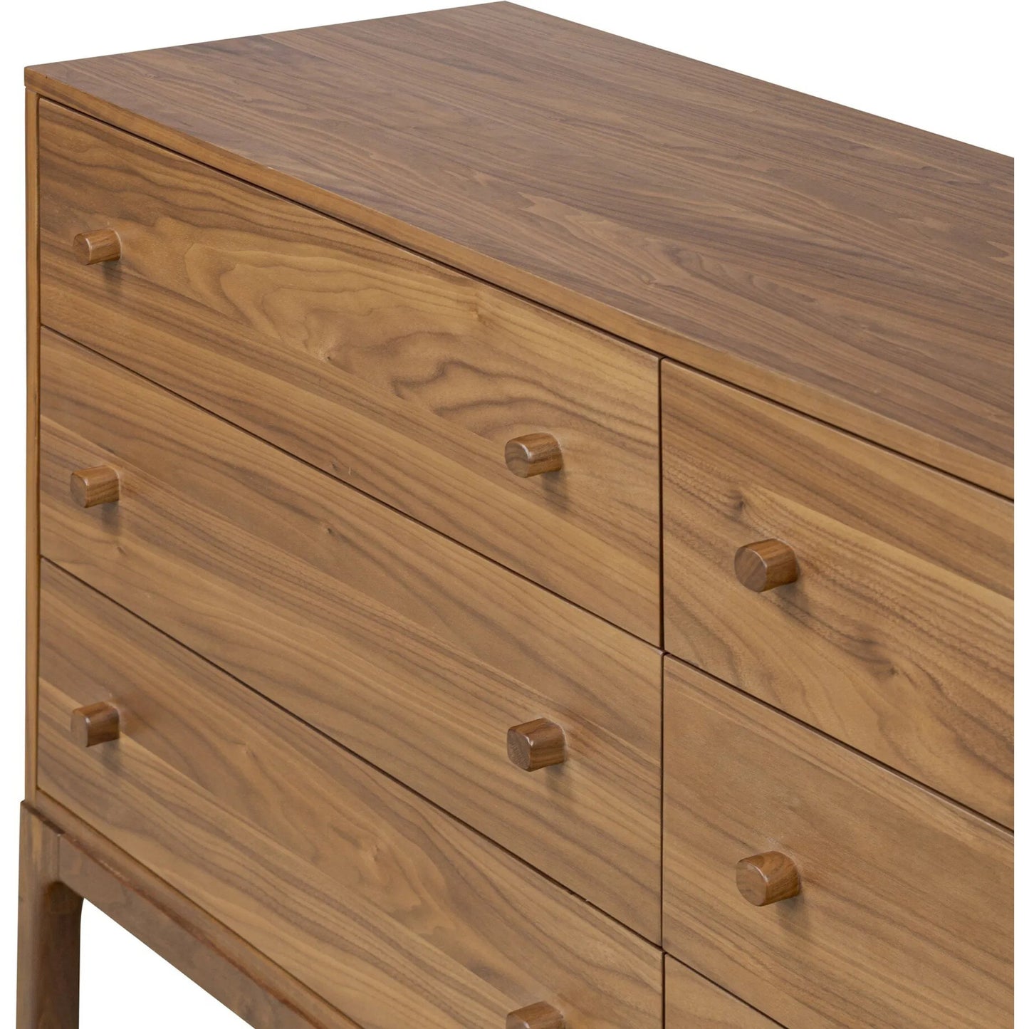 007 SI-2519077 | Closeup | Arturo 9 Drawer Dresser by Four Hands in natural walnut veneer. Made from walnut veneer, solid walnut in a unique style.