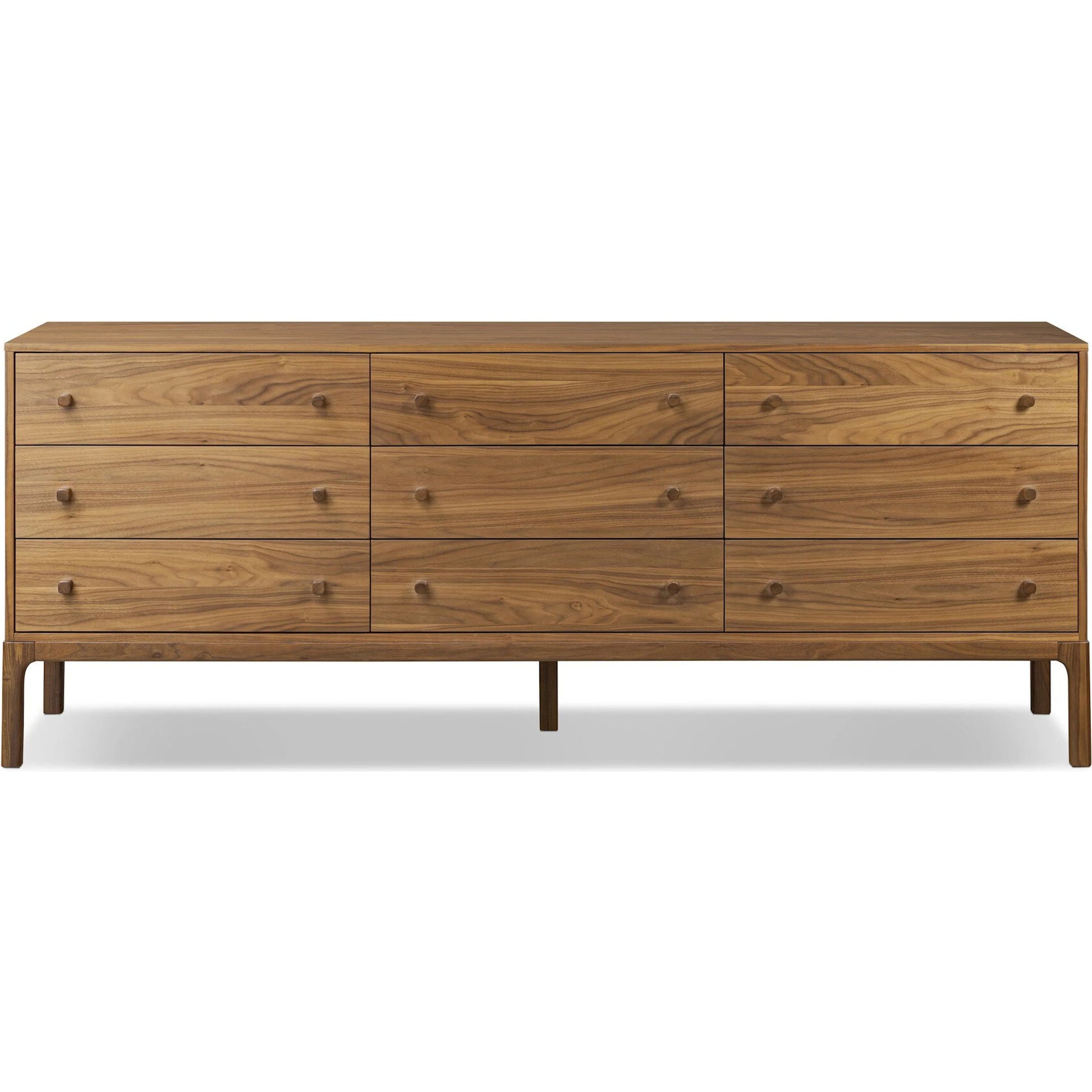 Arturo 9 Drawer Dresser by Four Hands in natural walnut veneer. Made from walnut veneer, solid walnut in a unique style.