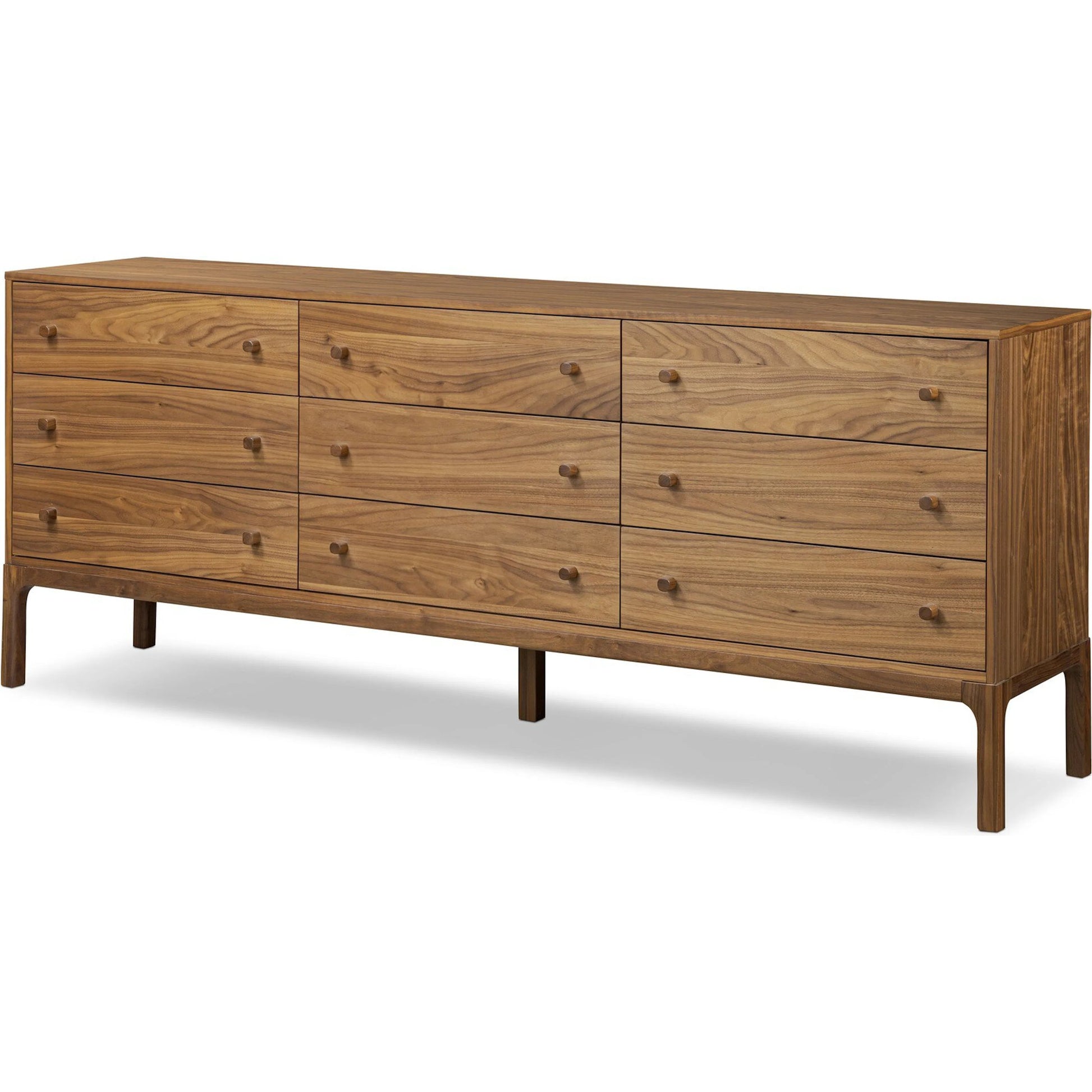 Arturo 9 Drawer Dresser by Four Hands in natural walnut veneer. Made from walnut veneer, solid walnut in a unique style.