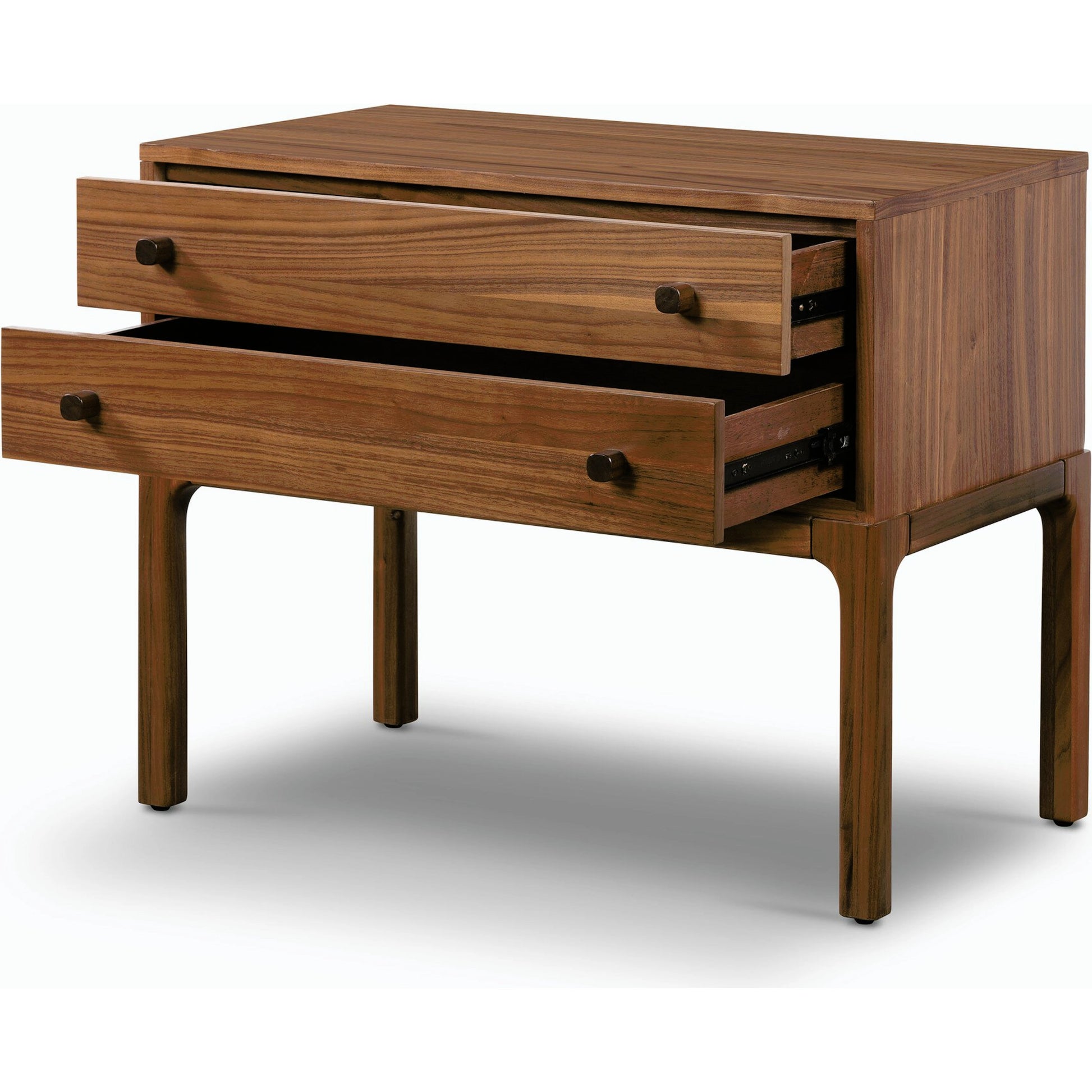 Arturo Nightstand by Four Hands in natural walnut. Made from walnut veneer, solid walnut in a modern style.