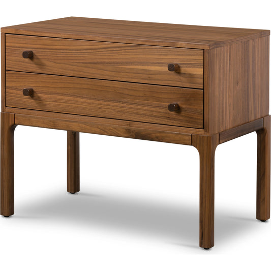 Arturo Nightstand by Four Hands in natural walnut. Made from walnut veneer, solid walnut in a modern style.