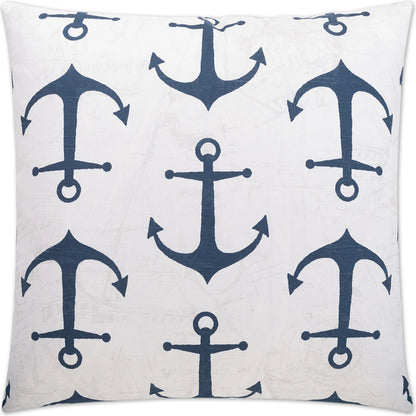 Anchors Pillow by DV Kap Home in navy. Made from 100% cotton in a coastal style.