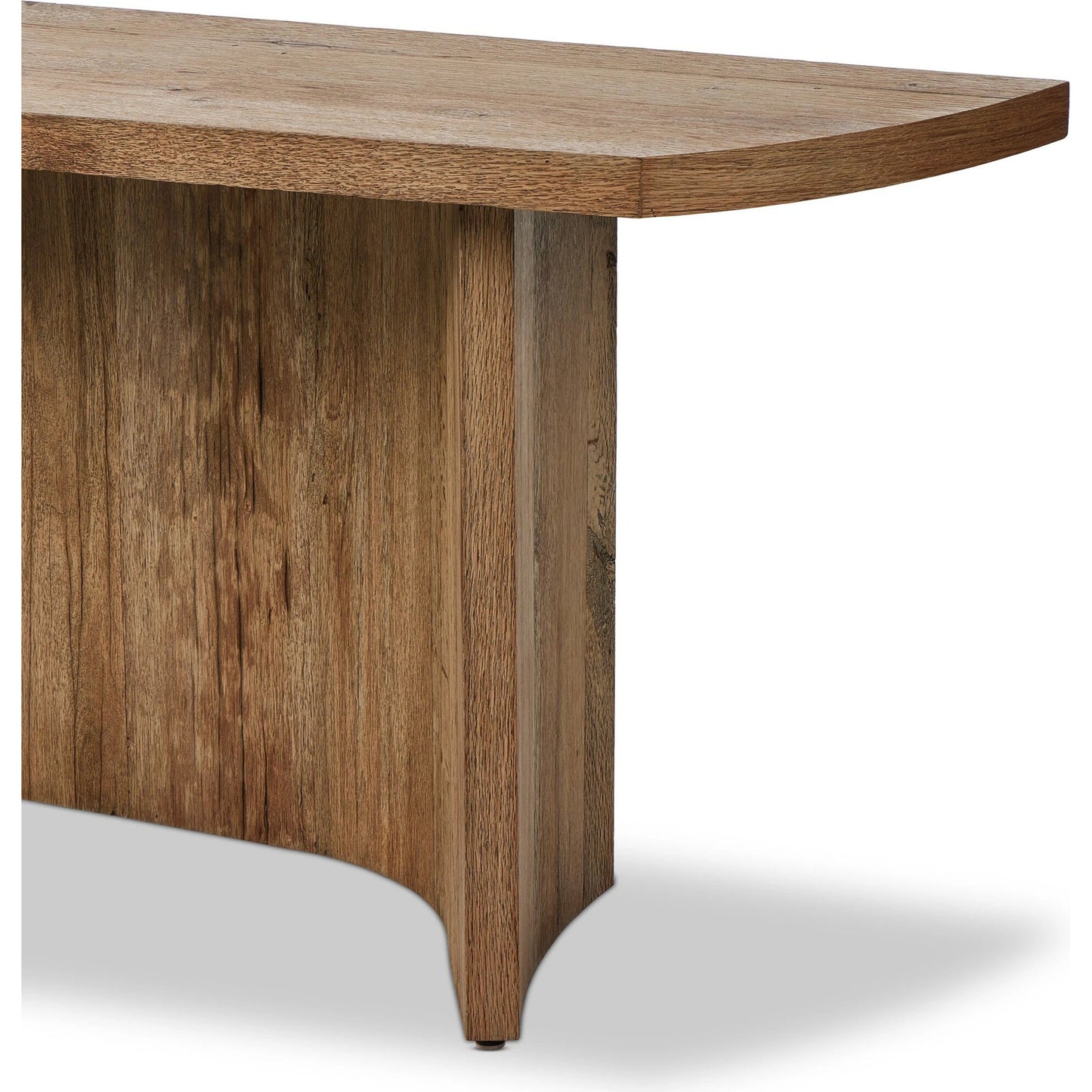 005 SI-2137238 | Closeup | Brinton Console Table by Four Hands in rustic oak. Made from thick oak veneer, engineered hardwood in a modern style.