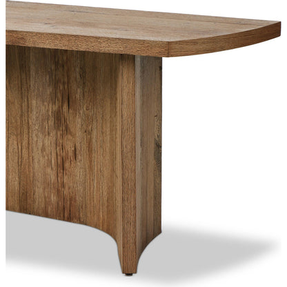 Brinton Console Table by Four Hands in rustic oak. Made from thick oak veneer, engineered hardwood in a modern style.