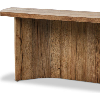 Brinton Console Table by Four Hands in rustic oak. Made from thick oak veneer, engineered hardwood in a modern style.