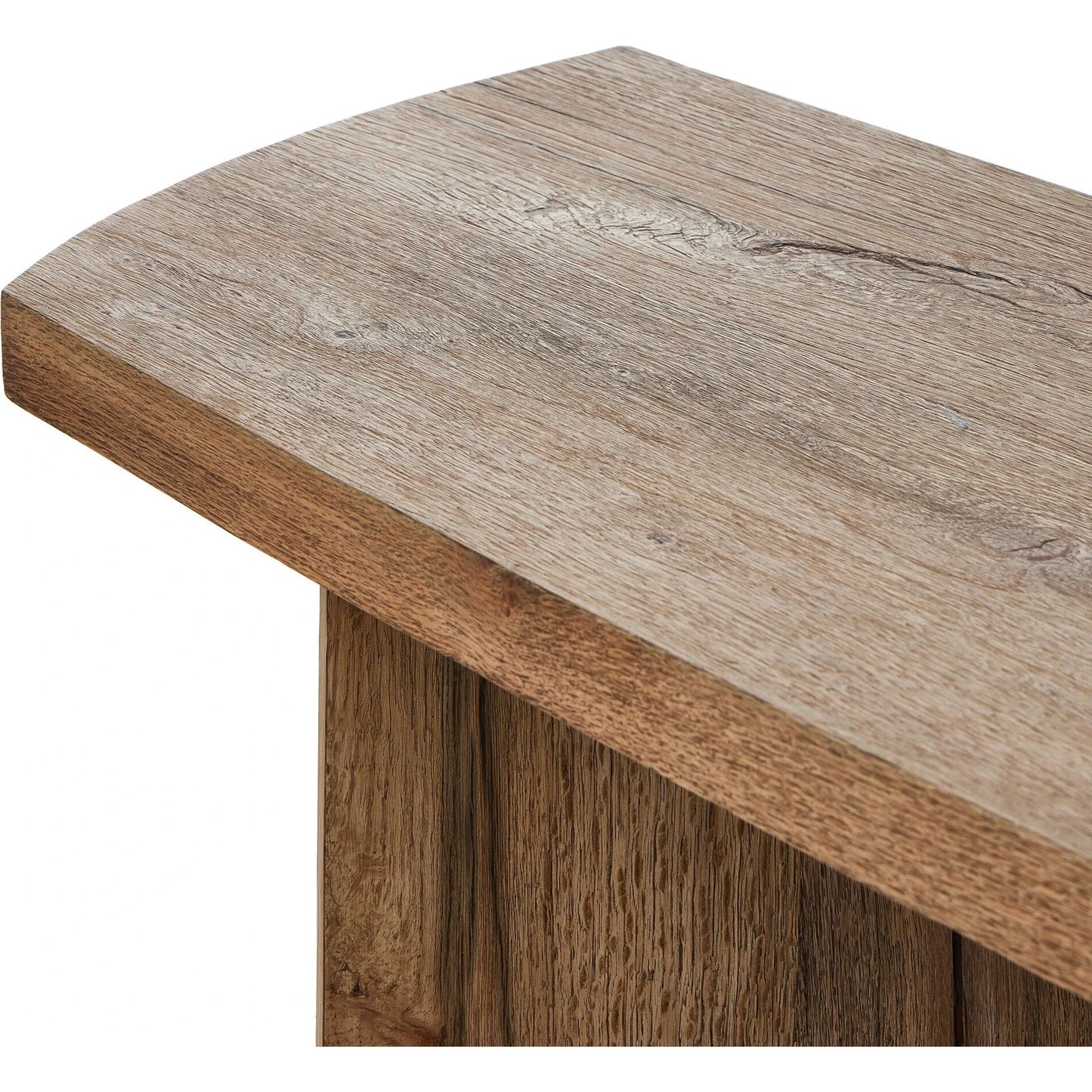 009 SI-2137238 | Closeup | Brinton Console Table by Four Hands in rustic oak. Made from thick oak veneer, engineered hardwood in a modern style.