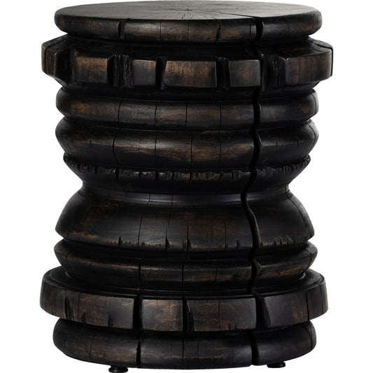 Judah End Table by Four Hands in rubbed black. Made from solid mixed reclaimed wood in a modern style.