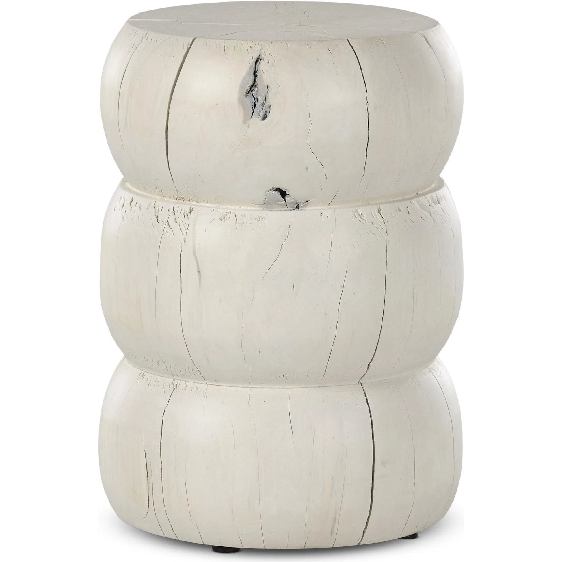 Pagoda End Table by Four Hands in ivory. Made from solid mixed reclaimed wood in a modern style.