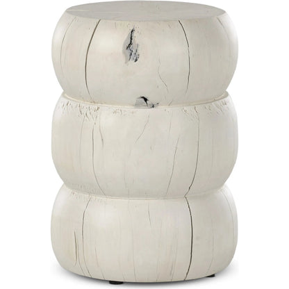 Pagoda End Table by Four Hands in ivory. Made from solid mixed reclaimed wood in a modern style.