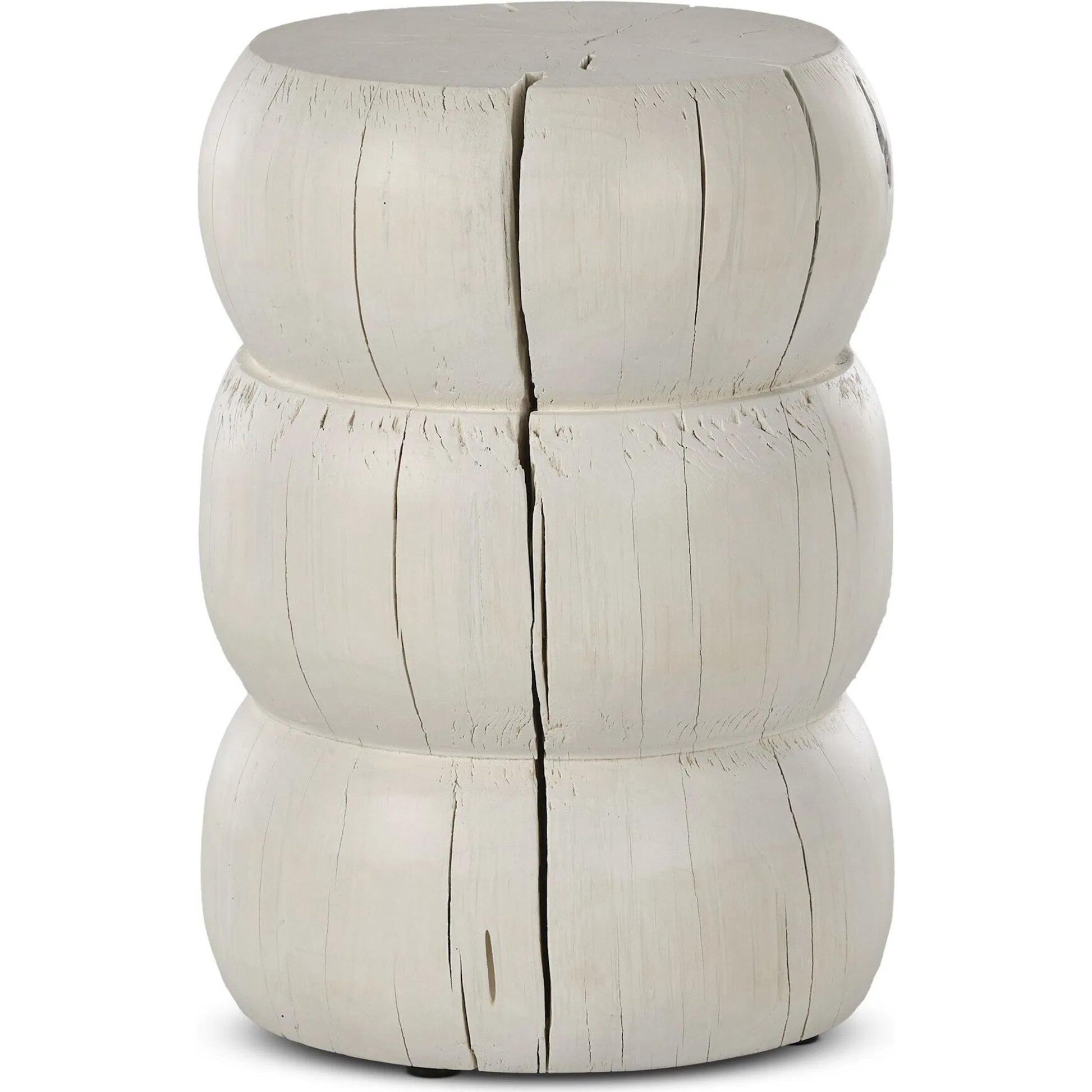 Pagoda End Table by Four Hands in ivory. Made from solid mixed reclaimed wood in a modern style.