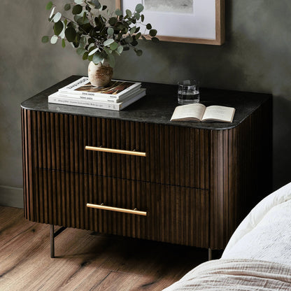Fletcher Large Nightstand by Four Hands. Made from bluestone, solid oak, iron in a modern style.