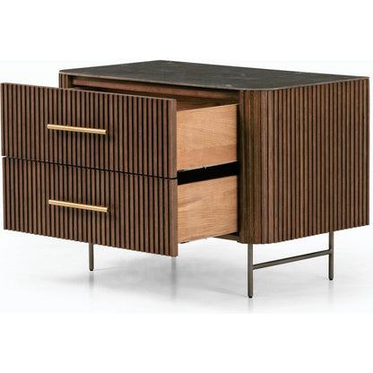 Fletcher Large Nightstand by Four Hands. Made from bluestone, solid oak, iron in a modern style.