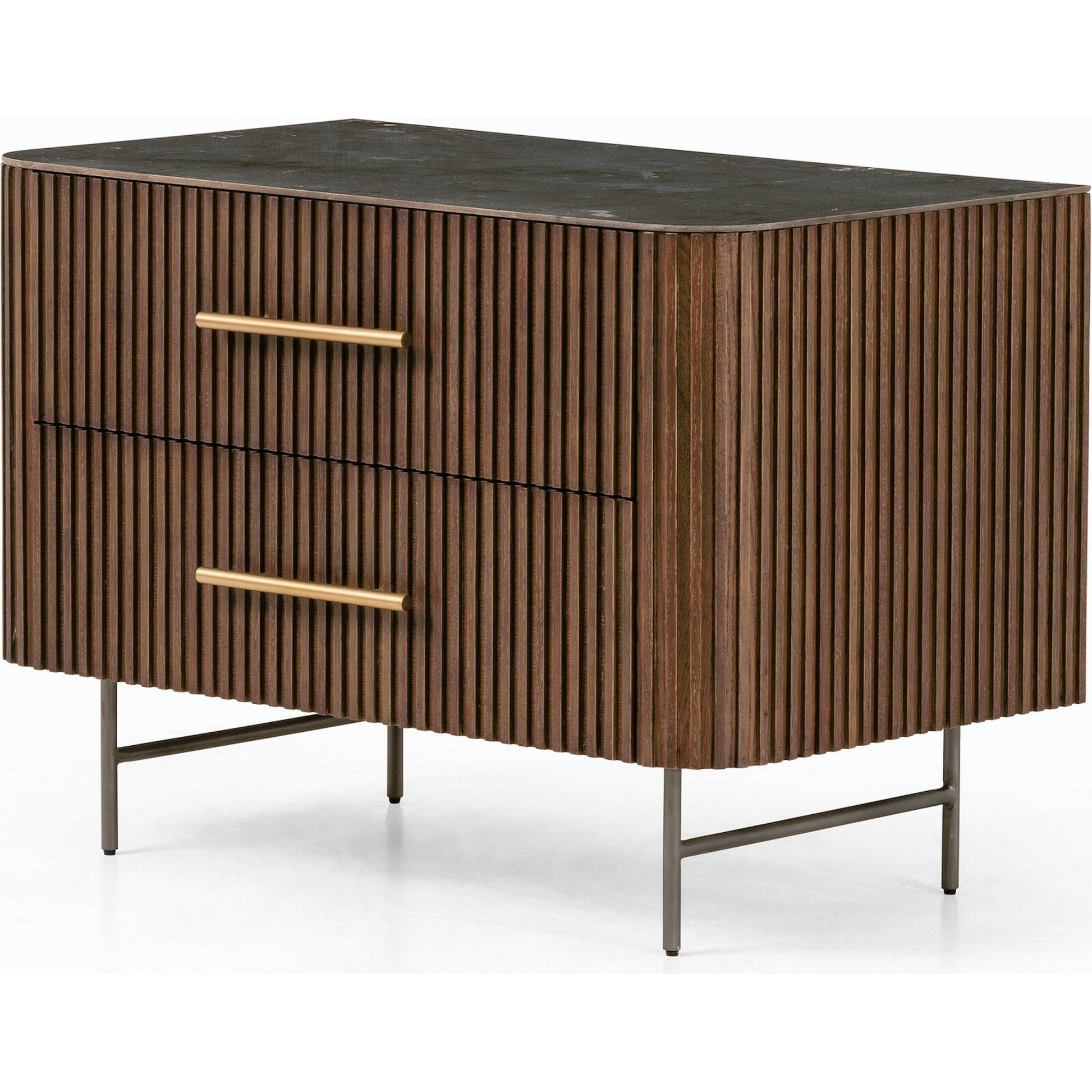 Fletcher Large Nightstand by Four Hands. Made from bluestone, solid oak, iron in a modern style.