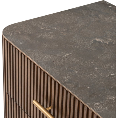 Fletcher Large Nightstand by Four Hands. Made from bluestone, solid oak, iron in a modern style.