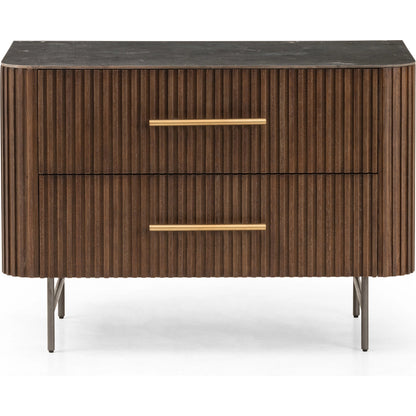 Fletcher Large Nightstand by Four Hands. Made from bluestone, solid oak, iron in a modern style.