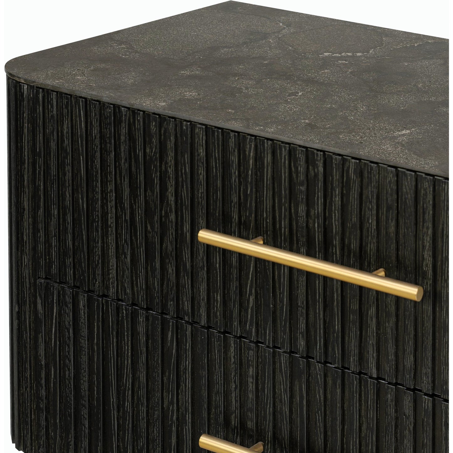 024 SI-2158164 | Closeup | Fletcher Large Nightstand by Four Hands. Made from bluestone, solid oak, iron in a modern style.