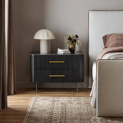 Fletcher Large Nightstand by Four Hands. Made from bluestone, solid oak, iron in a modern style.