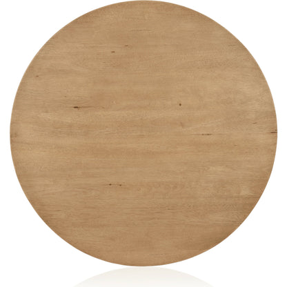 Mesa Large Round Coffee Table by Four Hands in light brushed parawood. Made from solid parawood, iron in a modern style.