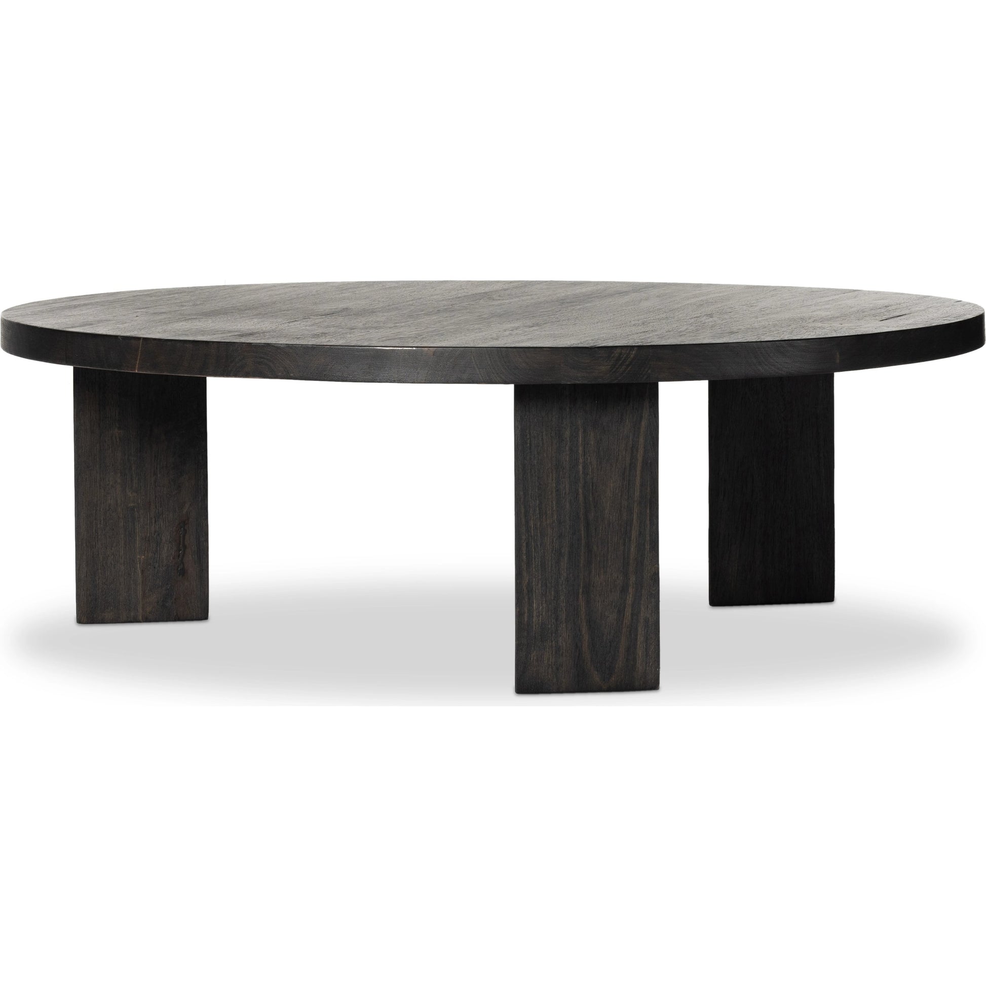 Mesa Large Round Coffee Table by Four Hands in light brushed parawood. Made from solid parawood, iron in a modern style.