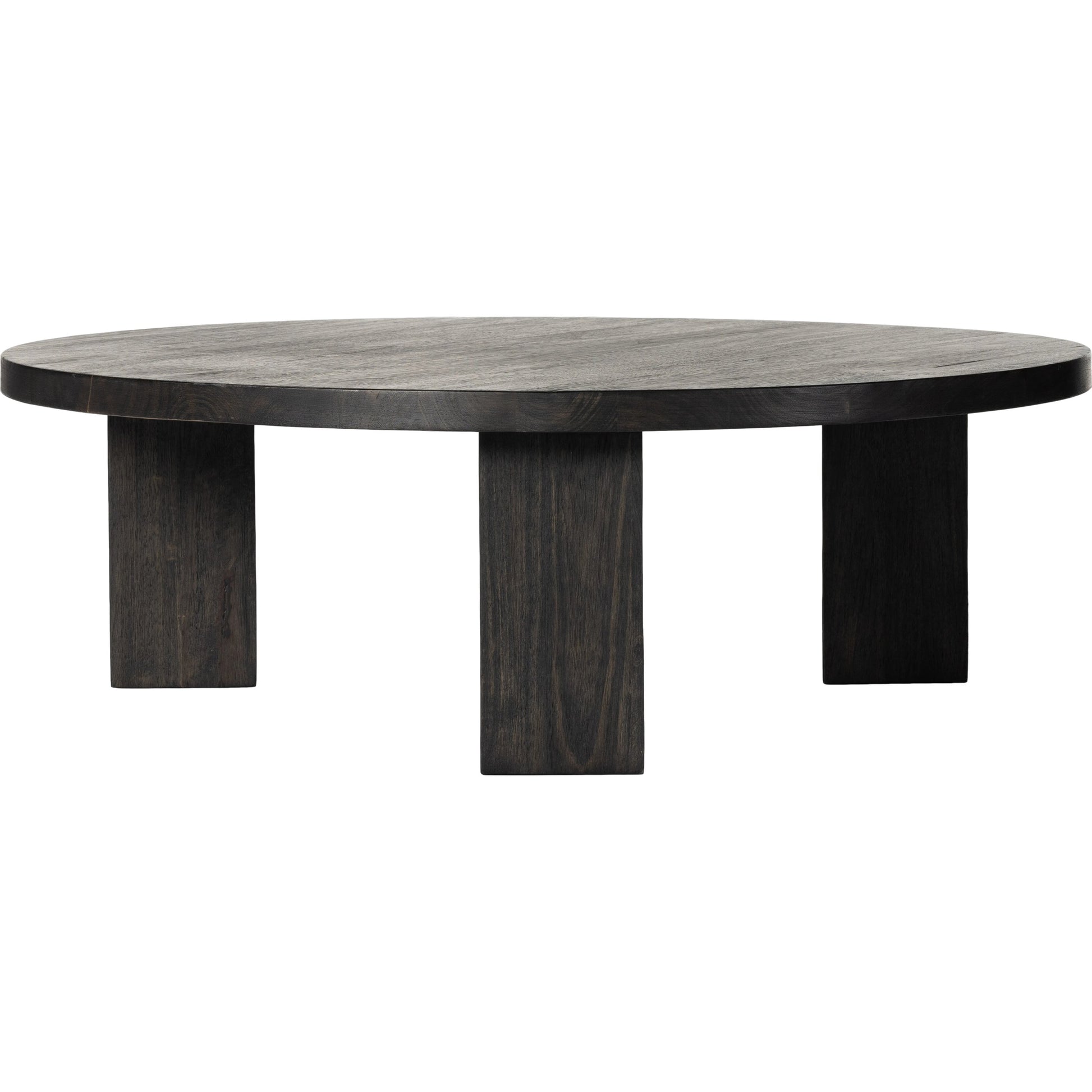 Mesa Large Round Coffee Table by Four Hands in light brushed parawood. Made from solid parawood, iron in a modern style.