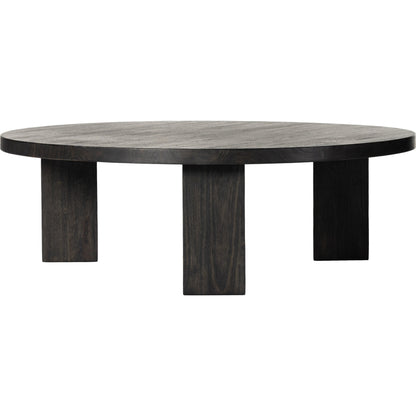Mesa Large Round Coffee Table by Four Hands in light brushed parawood. Made from solid parawood, iron in a modern style.